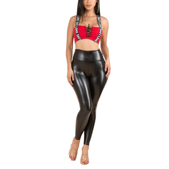 High Waist Faux Leather Leggings Balck - Picture 2 of 7